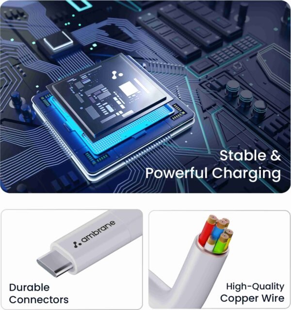 Ambrane USB Type C Cable 3A 1M ACT-B11 Compatible with Smartphones white - Image 4