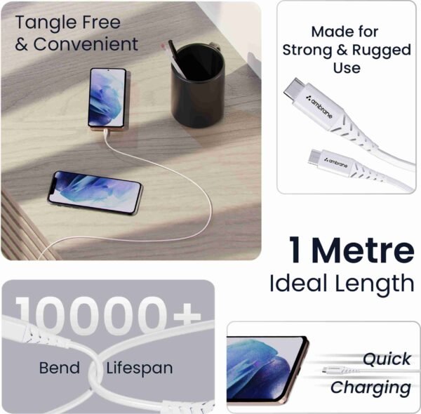 Ambrane USB Type C Cable 3A 1M ACT-B11 Compatible with Smartphones white - Image 2