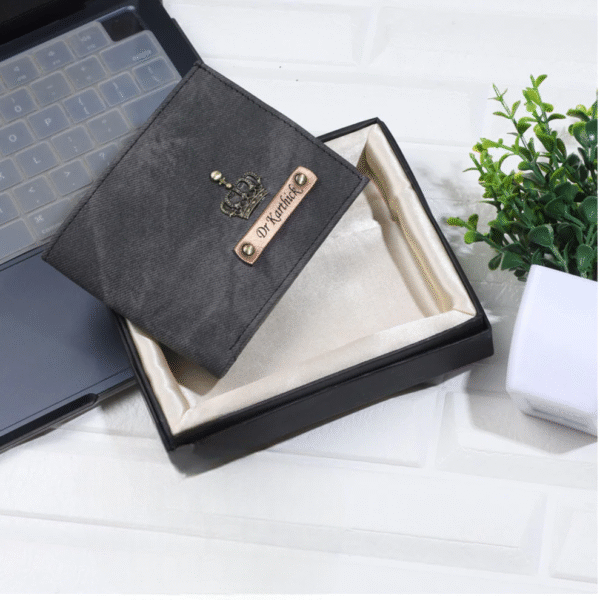 Itc Bharat Leather Denim Men's Wallet With Name & Charm - Image 3