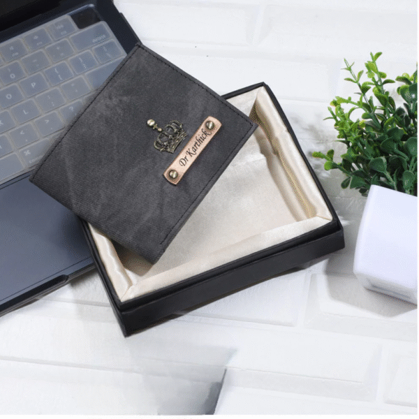 Itc Bharat Leather Denim Men's Wallet With Name & Charm - Image 4