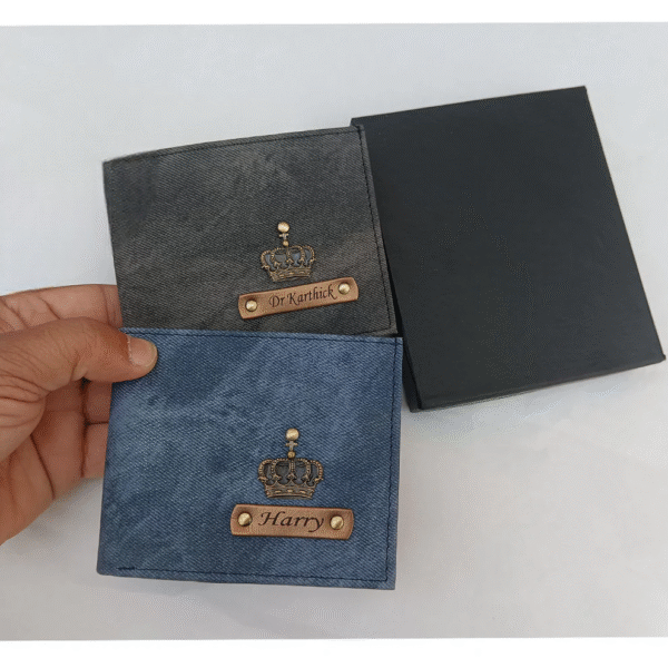 Itc Bharat Leather Denim Men's Wallet With Name & Charm - Image 6