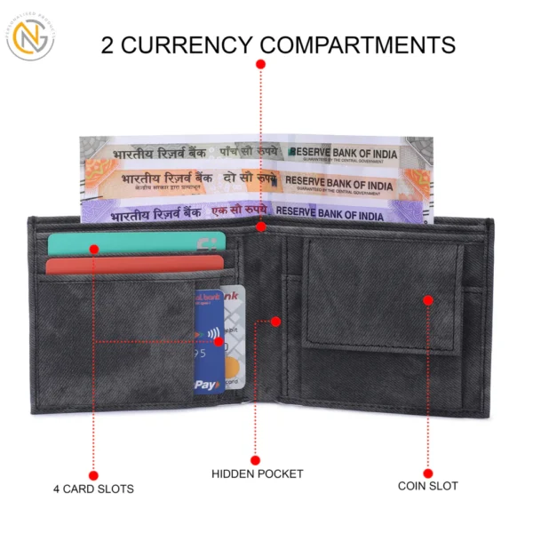 Itc Bharat Leather Denim Men's Wallet With Name & Charm - Image 10